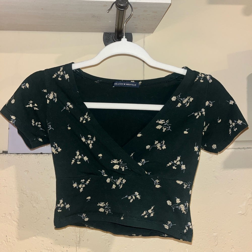 Dark green Brandy Melville  Floral Wrap Crop Top